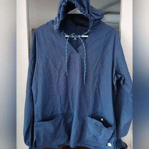 Butter-soft Medium Scrub Top Hooded Women Navy Blue Pockets